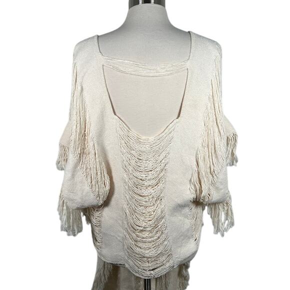 Beach Boho Sheer Knit Swimsuit Cover Up Lightweight Fringe Trim - Picture 10 of 10